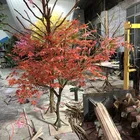 Decoration artificial green red maple leaves japanese garden plant bonsai wood tree trunk fake silk autumn maple plants