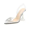 Sandalias Transparentes Bling Crystal Rhinestone Luxury Pointed Toe Pleaser PVC Slingback Shoes Women Heels for Ladies