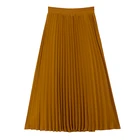 Summer high waist chiffon solid color pleated ladies skirt calf length