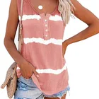 New fashion design autumn and winter tie dye printing hot sale button long sleeve striped t-shirt women