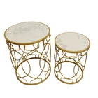 Gold metal base marble top round side & end table home decor modern coffee table set for living room furniture
