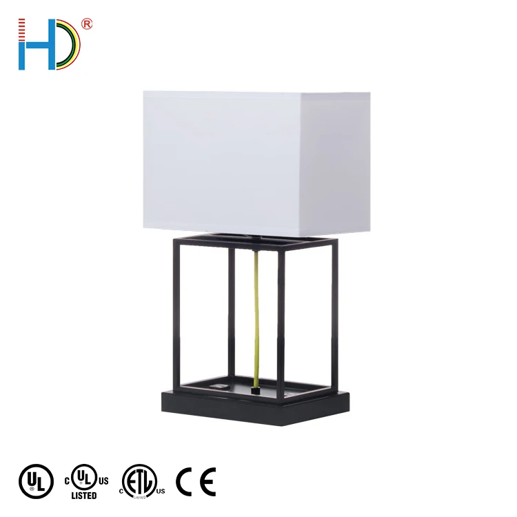 New Products 2019 E26 Socket White Linen Hardback Shade Matte Black Finish Table Lamp
