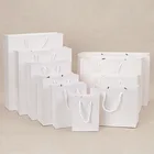 Ready Stock OEM White Cardboard Paper Bag Clothing Packaging Printed Gift Shopping Custom Logo Handle Tote