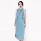 Guangzhou Trade Women Cotton Casual Dresses Round neck Sleeveless Lace-up Holiday Maxi Dress