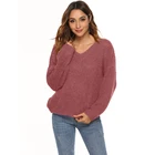 Ladies fashion Autumn pullover Casual Sexy Loose V-neck Knit Sweater Pullover For Women