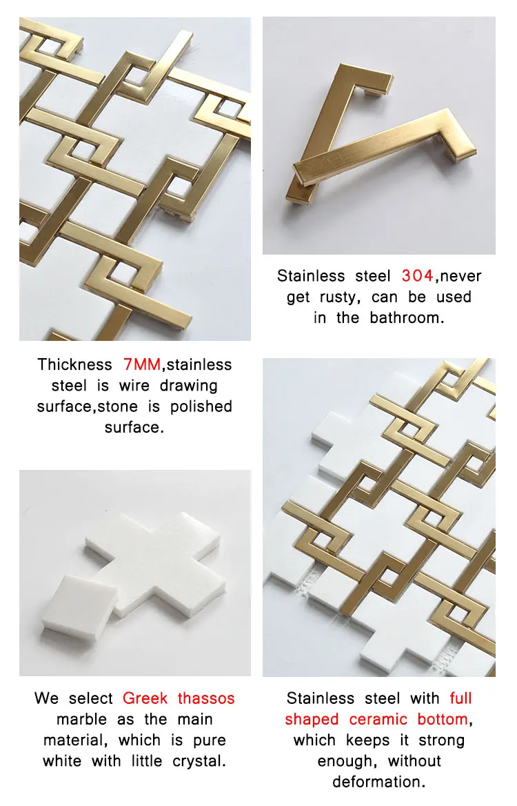 new design white thassos marble with gold stainless steel mosaic tile
