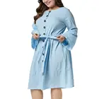 2019 Women O Collar Long Sleeve Bright Fashion Color Ankle-Length Casual Dress