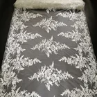 white lace fabric embroidery with sequins for bridal wedding dress