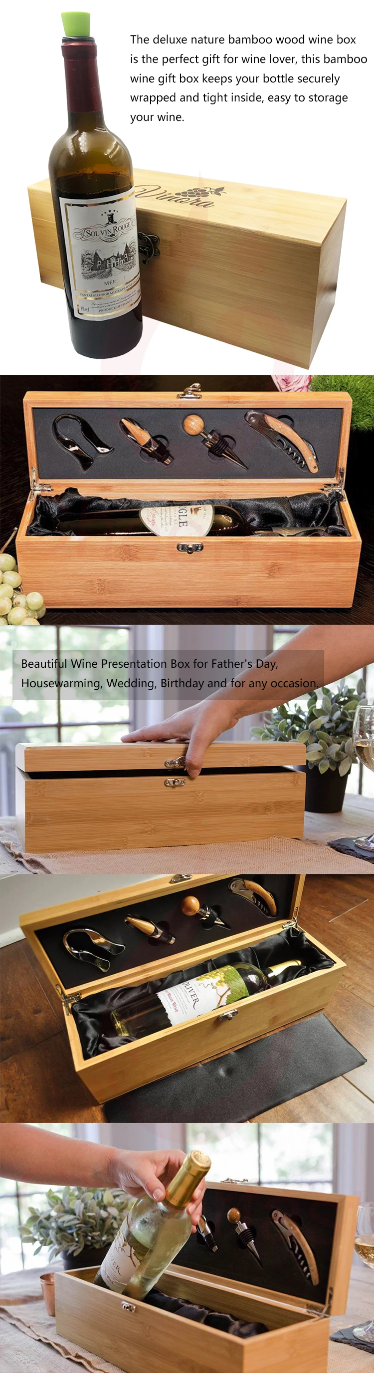 inside nature bamboo wood 750ml single bottle wine wooden box