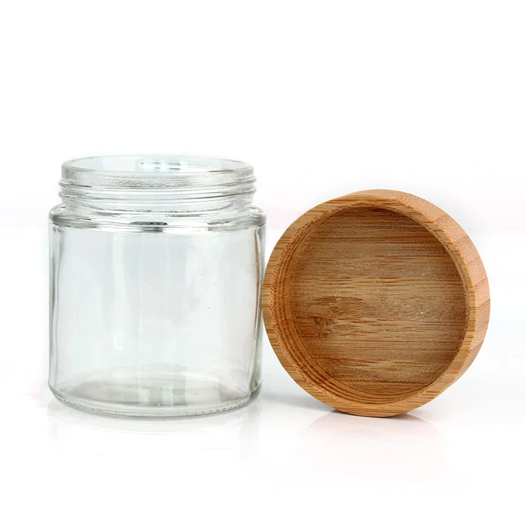 glass jar supplier sale 10oz 300ml round glass storage jar container with wood lids