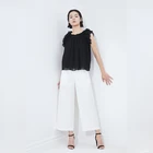 romantic holiday style round neck chiffon sleeveless black ruffle women top blouse