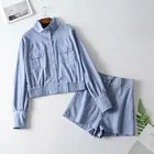 Wholesale custom New autumn fashion high waist shorts and casual Stand collar jacket ladies Two Piece Women Casual suit