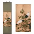 Wall Art Scroll Silk Painting Craft Calligraphy for Gift Two Crane