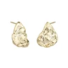 European Fashion Jewelry 18K Gold Rugged Folds Earring Studs Irregular 925 Sterling Silver Asymmetrical Earrings E470E