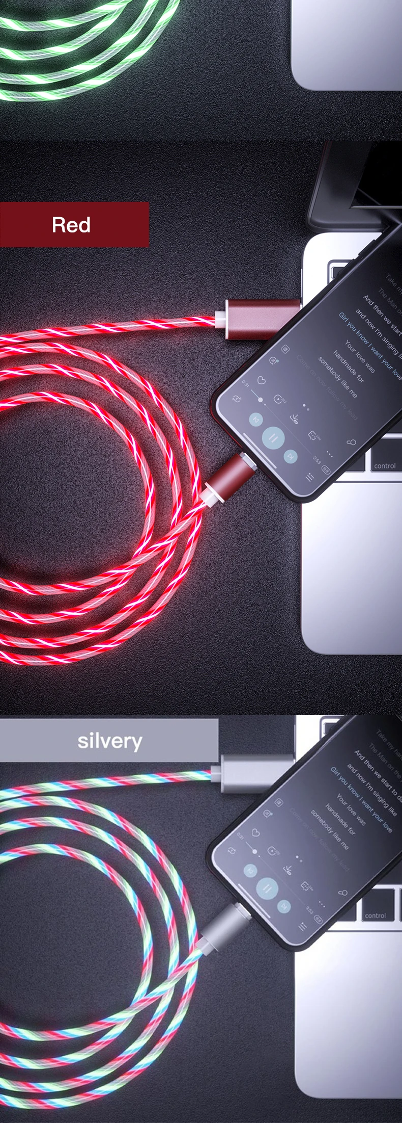 LED Glow Flowing magnetic Charger usb cable Type C Micro USB C 8 Pin Charging for 8-pin android magnetic Cable Charge Wire Cord - ANKUX.COM