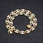 Amazon hot sale 13mm wide hiphop jewelry coffee bean shape full rhinestone chain necklace