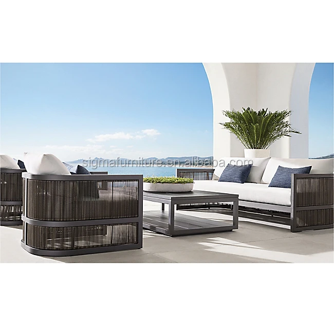 hotel outdoor furniture Crafted of enduring Aluminum frame outside garden set rectangle Metal Coffee Table