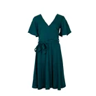 Custom made office lady casual new sexy summer deep v neck A-Line wrap midi dress women
