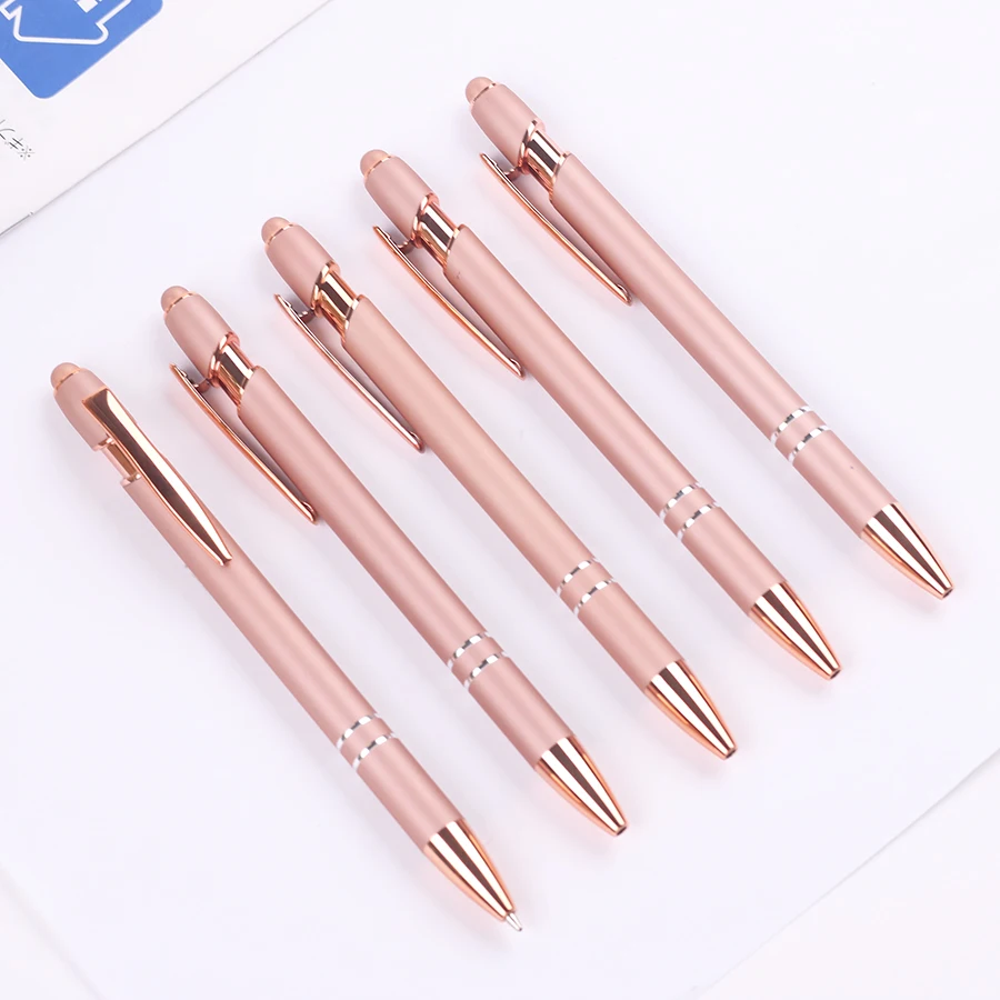 Luxury Promotional Beige Ball Pen Rose Gold Pink Advertise Ballpoint