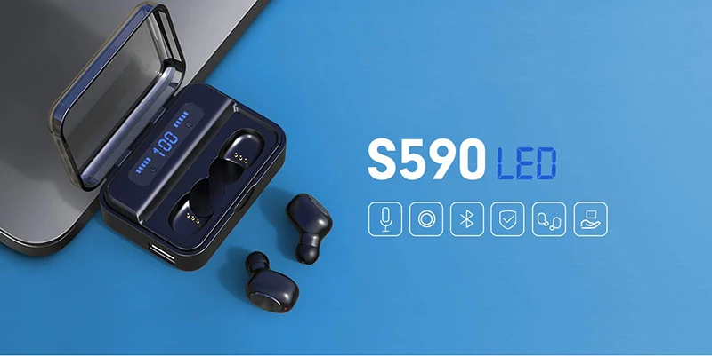 Bluetooth Wireless Headphones S590 TWS Earbuds Digital LED Power Display Waterproof Stereo Sports Earphones - ANKUX.COM