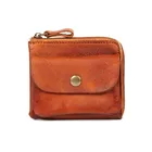 Cow Leather Coin Bag Vintage Cowhide Leather Brown Coin Purse Money Bag