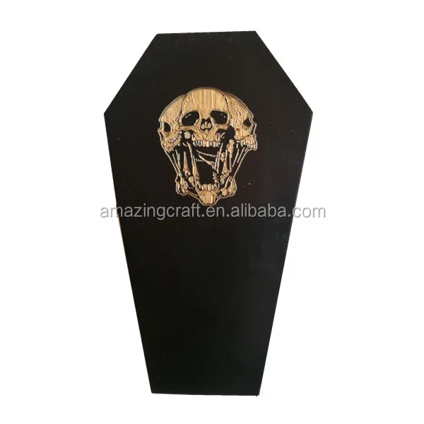 custom wood coffin shape gift box packaging dark brown color