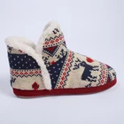 Ladies women soft spilled cuff handmade bootie slippers with Christmas design print