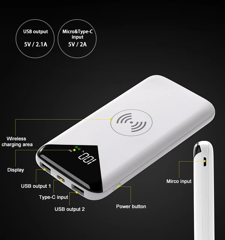 Fast charging wireless power banks 10000mah with logo customized - ANKUX.COM