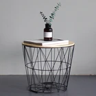 Wind Iron Side Small Coffee Table Solid Wood Round Table Bedside Table Corner Storage
