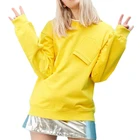 Plain Yellow Special Pocket Design Winter Fall Casual Clothing Sweatshirt Oversized Pullover Hoodies for Women