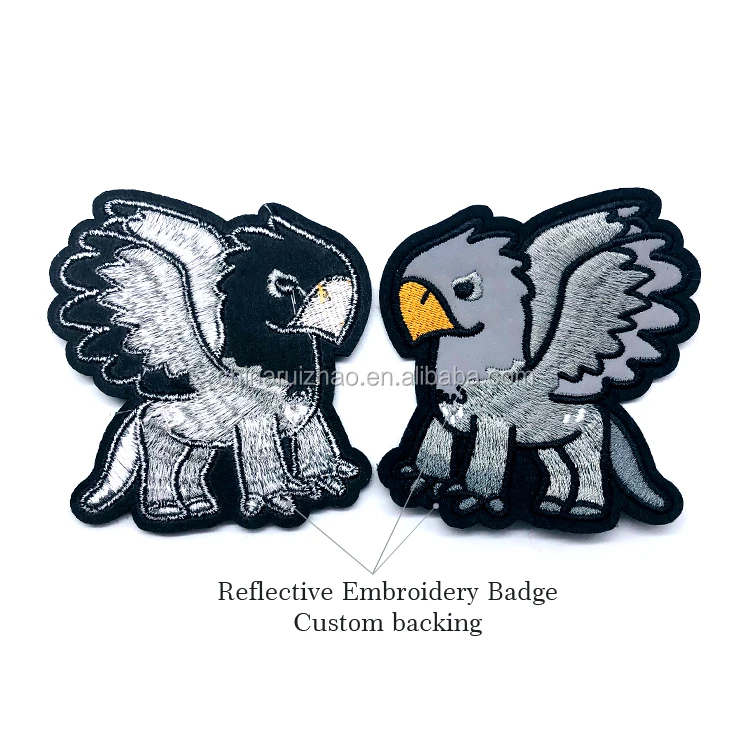 service custom cartoon shape logo reflective fabric embroidery