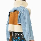women Short Denim Jeans Faux Shearling Fur Lined Parkas lamb fur suede collar Denim winter Jacket coat Lady
