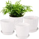 Plant Pots Plant Pots - 5.5 Inch Cylinder Ceramic Planters With Connected Saucer Pots For Succuelnt Set Of 4 White