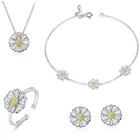 Hot sale high quality beautiful painting sweet sliver daisy jewelry set for lady