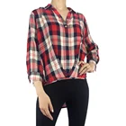 Wholesale Fashion Design Women Clothing Button Loose Plaid Top Blouse