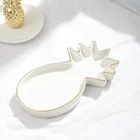 New products home used nordic style pineapple shape gold rim white ceramic ring jewelry tray with custom logo