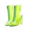 Plus Size Crystal Block High Clear Heels Zipper Peep Toe Women Sandals Transparent Green Shoes in Summer