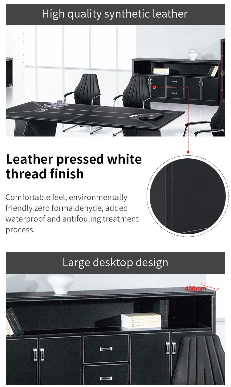 Pengpai Hot Sale Filing Multi Drawers Cabinet Leather Wooden Office Bookcase With