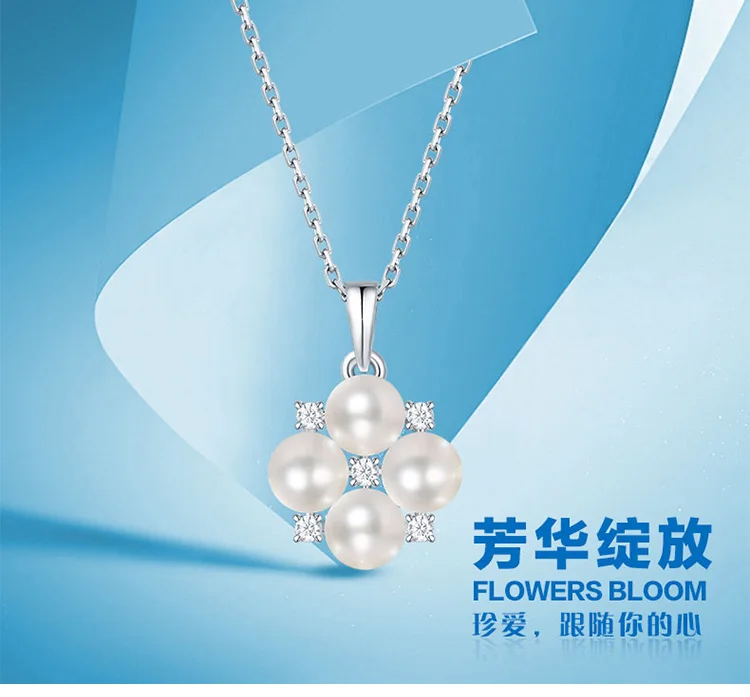 925 Silver Female Jewelry Pearl American Diamond Necklace