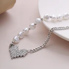 2020 Simple Punk Imitation Pearl Choker Necklace Collar Luxury Shiny Rhinestone Crystal Love Heart Pendant Necklace Jewelry Gift