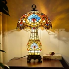 nordic antique luxury stained glass lampen shade colored vintage bedside night decoration light tiffany table lampe