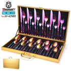 Set Low MOQ And Short Delivery Date Hotel Straw Colorful Rainbow Cutlery Set 42pcs Stainless Steel Cutlery Set