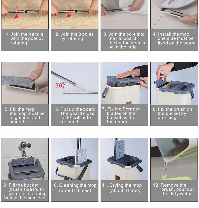 2020 Hot Sale Hand Free Flat Mop With Squeeze Bucket For Household Floor Cleaning