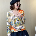 Coat Fall 2020 Retro Pattern Printed Long-sleeved Cardigan Women Sweater Top Coat