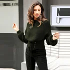 Stylish long sleeve autumn and winter knit strappy pure color pullover sweaters designs for women