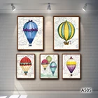 Simple style hot air balloon bedroom living room decoration with frame 5 Panel Wall Art Piece Canvas Painting