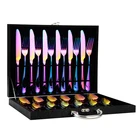 18/0 410 stainless steel cutlery 24 pieces of color tableware set gift box silverware set wooden case can be customized logo