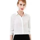 2019 Hot selling double placket white chiffon cong sleeve women shirt