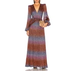 Metallic Fabric Long Sleeve Gown Gradient Maxi Evening Dress