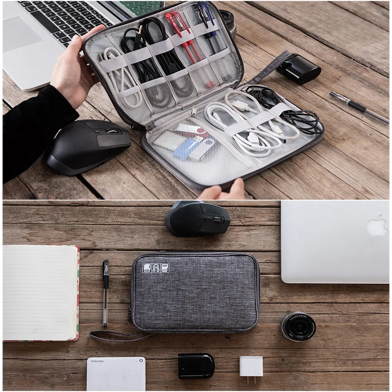 Cable Organizer Bag,SD Card USB Charger Hard Drives Electronic Organizer Small Travel Cable Organizer Bag,Portable Hand Hold Smart Travel USB Electronic Cable Organizer Bag with Handle